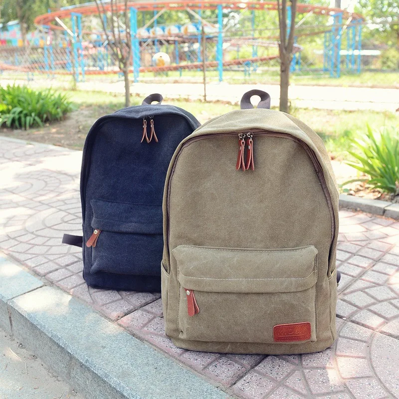 

Solid Color Canvas Backpack Women's Middle School Students School Bag Korean-style Fashion College Style Backpack Men's Fashion