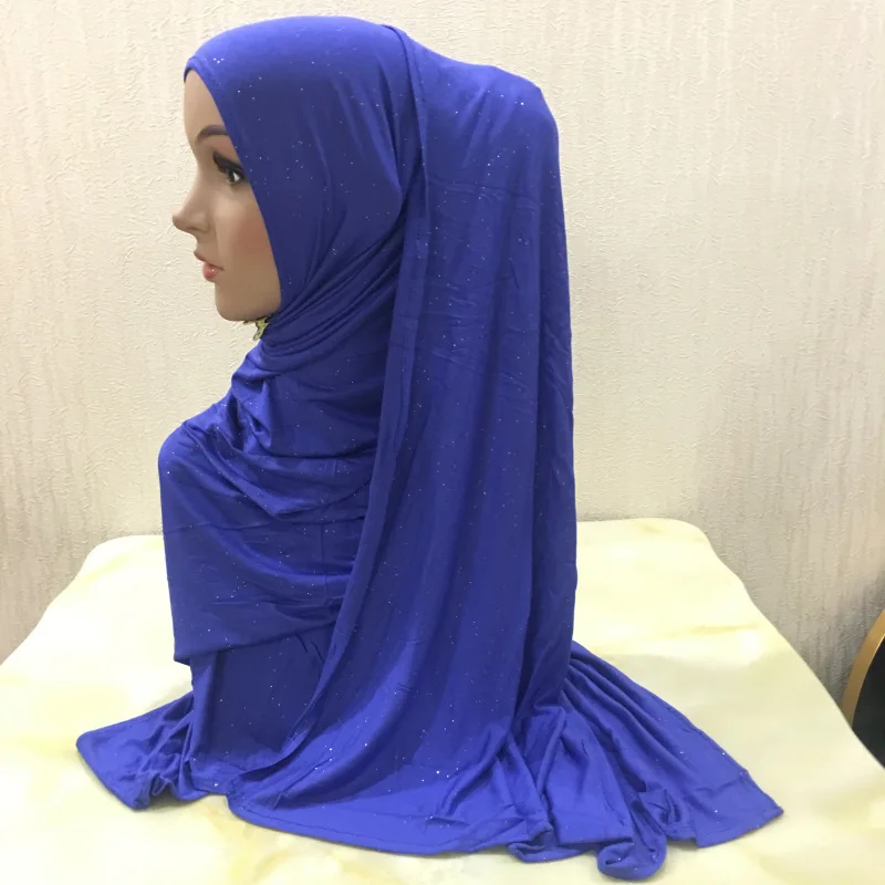 Мусульманские, однотонные хиджабы Блестящий шарф из хлопкового трикотажа женские головные уборы женские тюрбан хиджабы мусульманская вуаль стрейч-бандана - Цвет: Color11