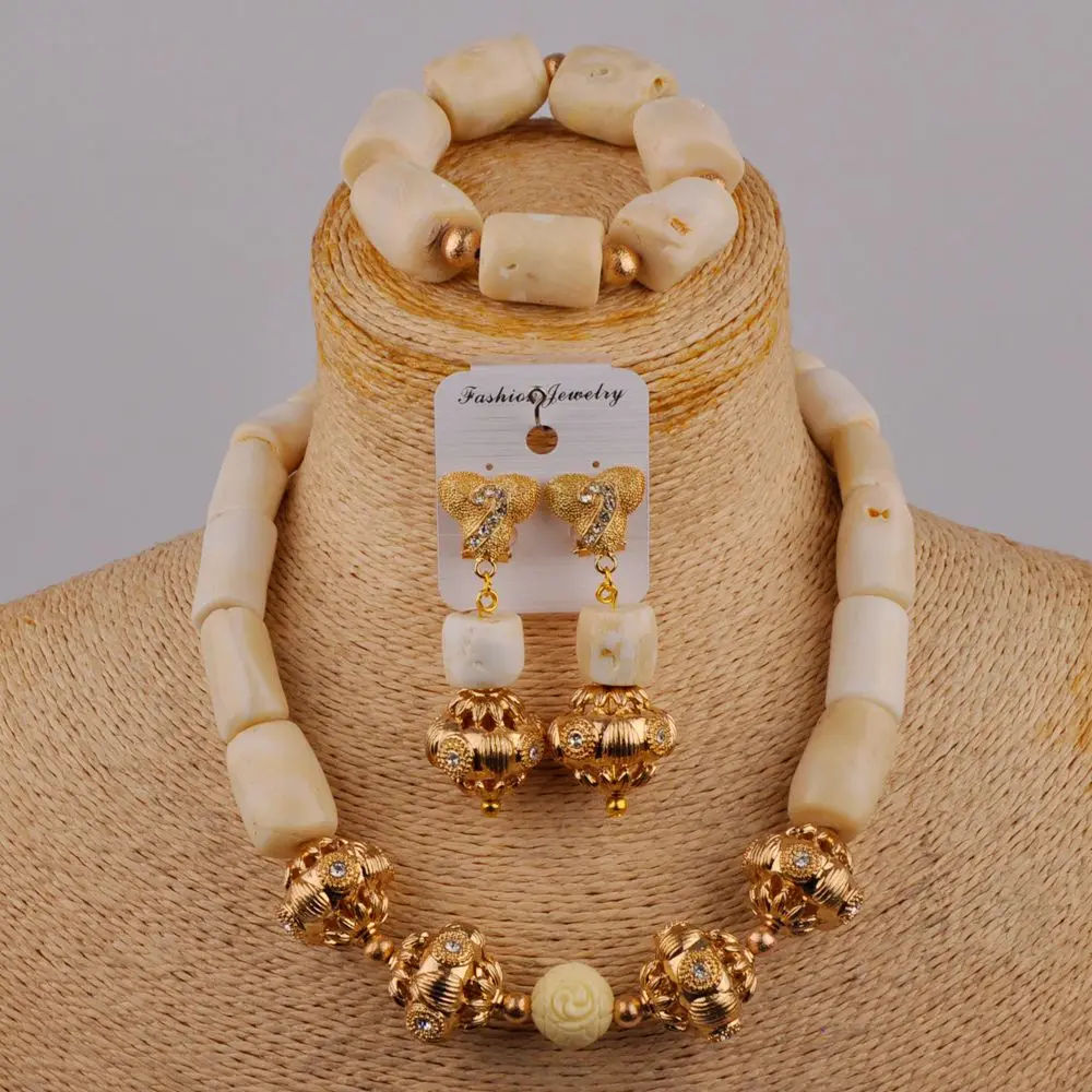 

White Nigeria Coral Bridal Jewelry Sets African Wedding Beads Necklace Coral Jewelry Set