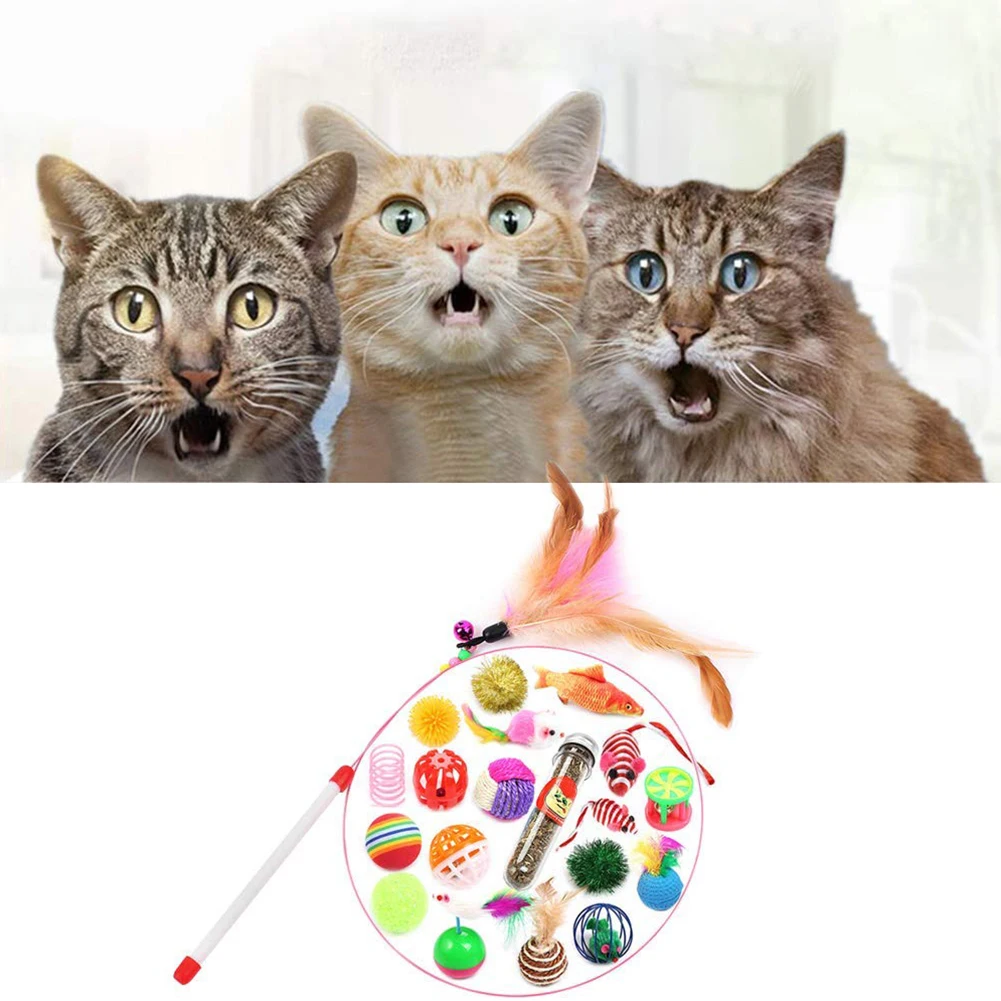 20 шт. Pet кошки Котенок Перо колокольчик мяч рыба мышь Форма игровой палки кошачья мята игрушка