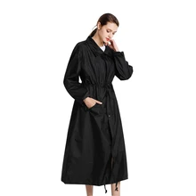 Mehonestly new black waterproof polyester light long zipper women men rain jacket coat hooded packable for tour four colors