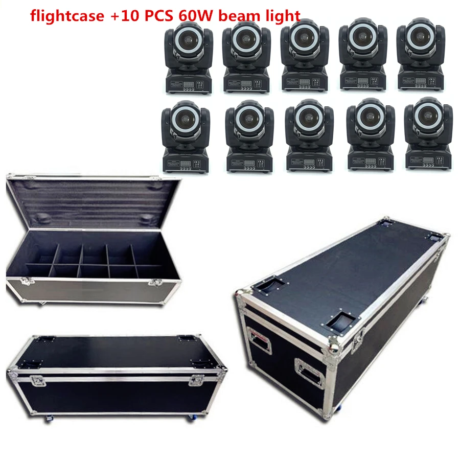 

flightcase + 10PCS 60W RGBW LED beam moving with RGB With Halo Effect dj lights super bright LED Strobe Spot Light dmx control
