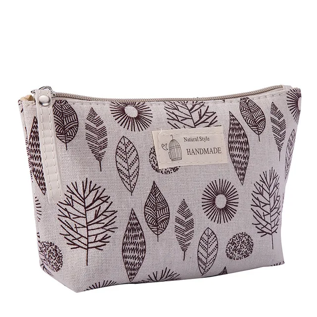 FUDEAM Soft Canvas Bear Tree Print Pattern Women Travel Storage Bag Toiletries Organize Cute Cosmetic Bag Portable Make Up Bags Leaf A