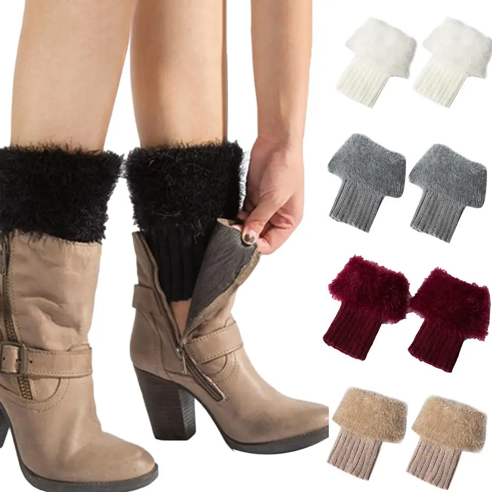 Womens Knitted Boot Cuffs Fur Knit Warm Leg Warmers Boot Socks Legs