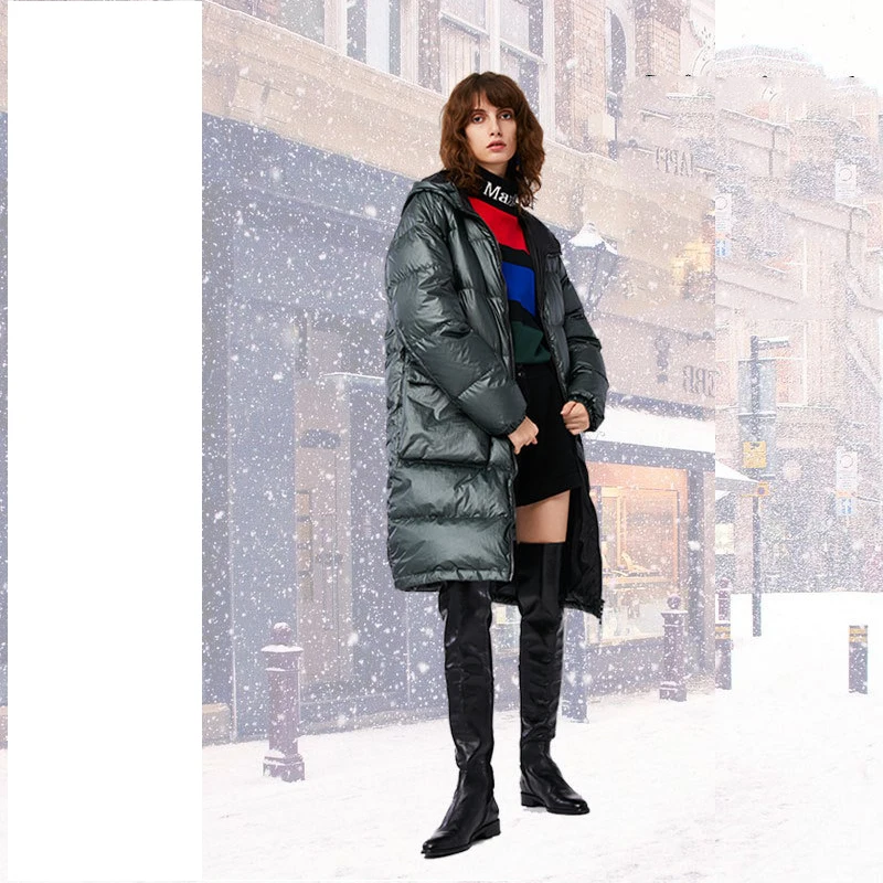 Winter New Down Coats Men Women Couples Long Thick Loose Down Jacket Hooded Overcoat Fashion Coats Chaqueta Mujer RH590