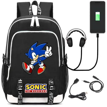 

Game Sonic The Hedgehog Backpack Bag w/USB Fashion Port /Headphone Rucksack Bag Teenager Student School Shoulder Laptop Bag