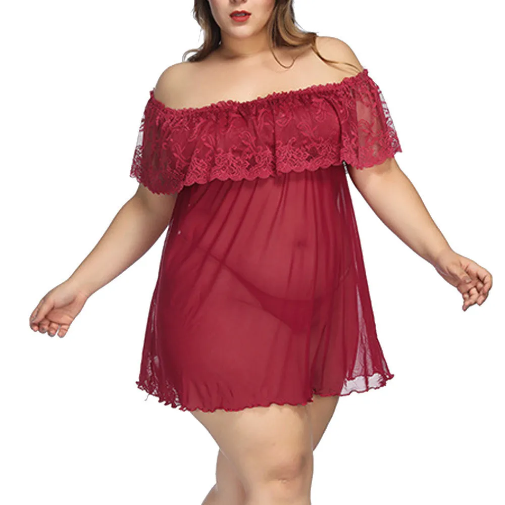 Размера плюс 7XL женское пеньюар сексуальное нижнее белье кружева Babydoll ночная рубашка сексуальное нижнее белье Ночное белье дамское мини-платье