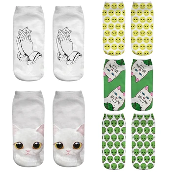 

New Harajuku Cartoon Cat Funny Alien Socks Hot Sale Women's 3d Printing Socks Unisex Art Low Cut Ankle Socks Christmas Gift