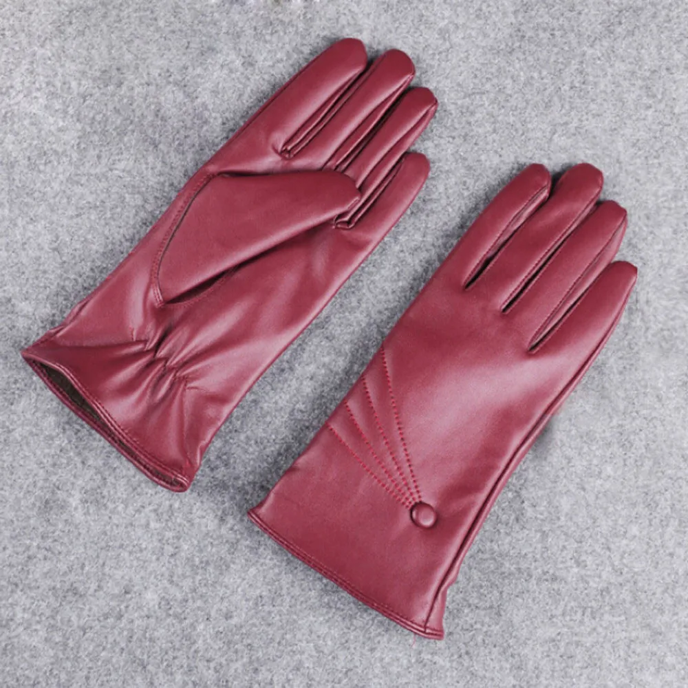 

New Women's Gloves Genuine Leather Winter Warm Fluff Woman Soft Female Rabbit Fur Lining Riveted Clasp High-quality Mittens 2019