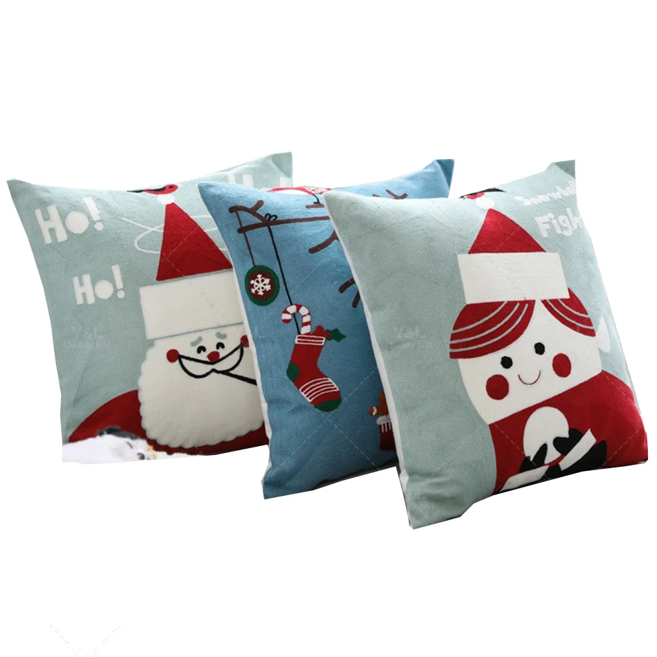 

1 Packs Embroidered Cotton Christmas Pillow Cushion Covers Decorative Square Embroidery Throw Pillowcases Soft 18x18 Inch