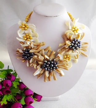 

NEW !! DO178 W-5453 Beauty Nautral Jewelry With Freshwater pearl Shell Flower Necklace Jewelry 20"