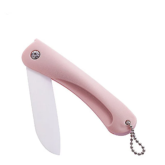 1 шт. мини портативный складной керамический нож для резки фруктов практичные походные принадлежности Складные карманные Керамические ножи для очистки овощей - Цвет: pink
