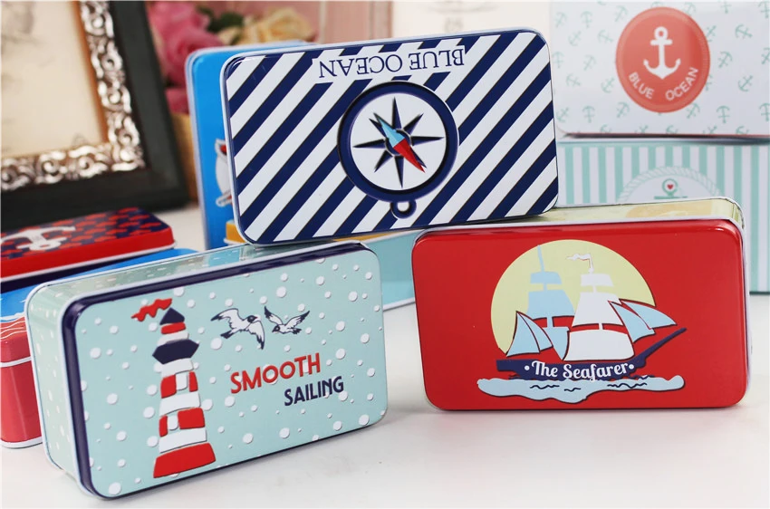 

20pc/Lot Ocean Series Tin Box Candy Case New Creative Organizer Box For Cookies Blue Metal Tin Box For Tea Pill Container