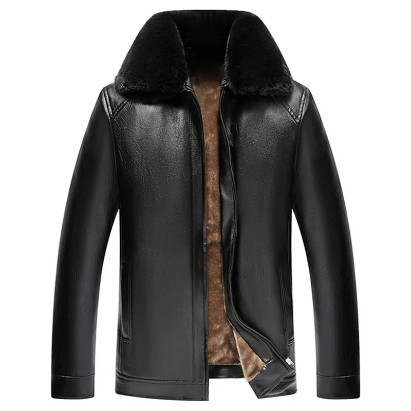 Winter Wandering Peddler Middle-aged Fur Collar Coat Brushed And Thick Pu Middle-aged Jacket Leather Coat Men Daddy Clothes