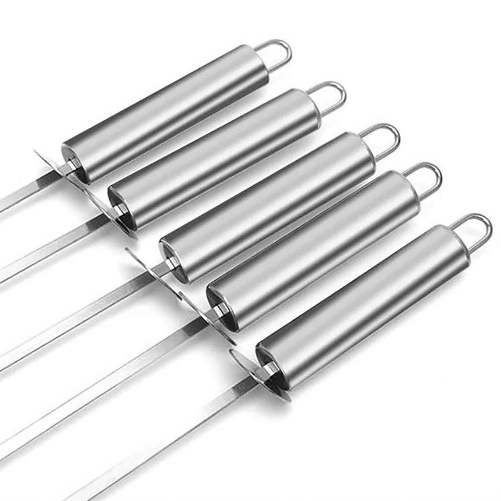 Hot 1/5Pcs Outdoor BBQ Stainless Steel Needle Barbecue Meat Fork Skewer Picnic Tool