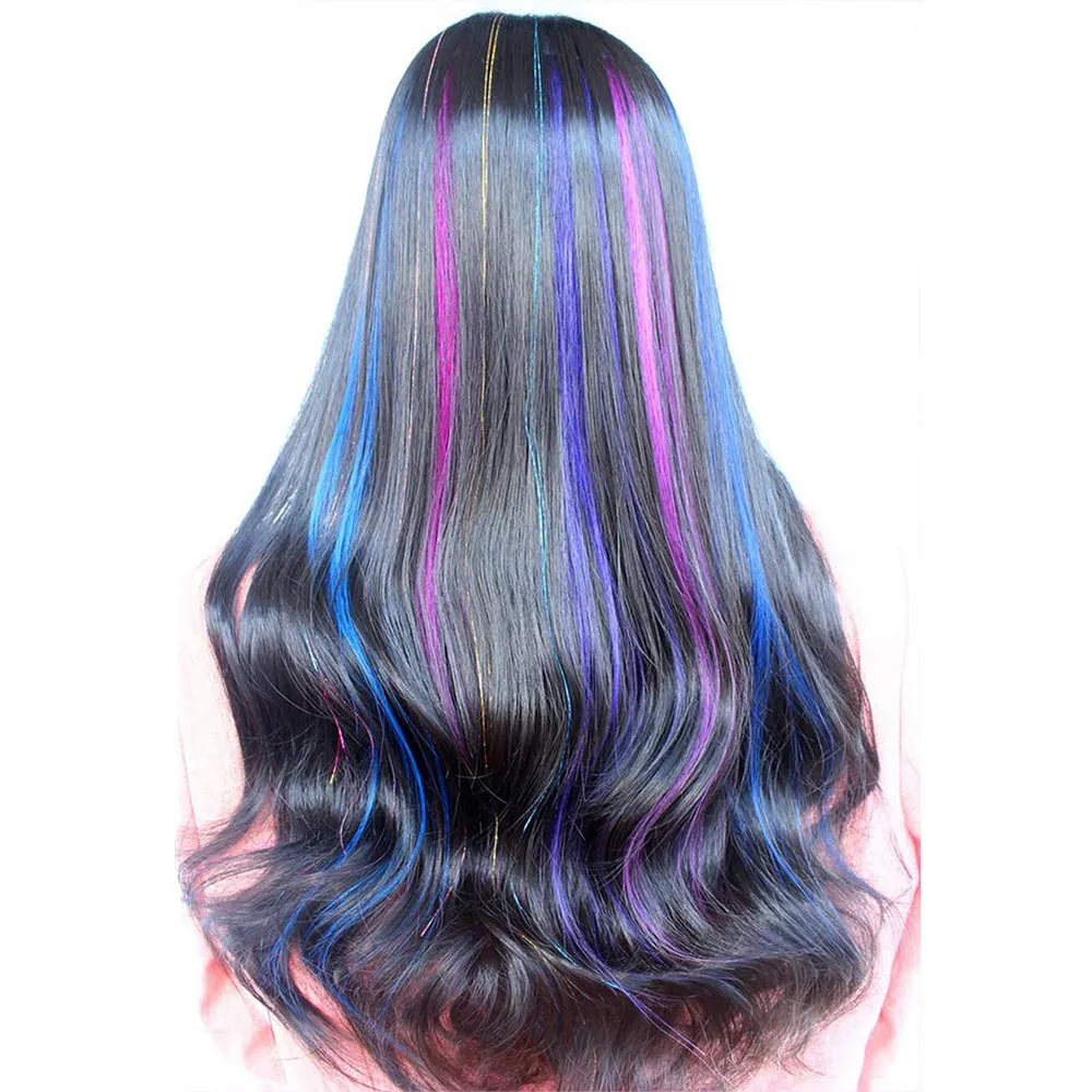 AIYEE Hair Extensions Pure RainBow Hairpiece Clip In Hair Piece Synthetic Long Straight Ombre Pink Red Rainbow Hair Piece