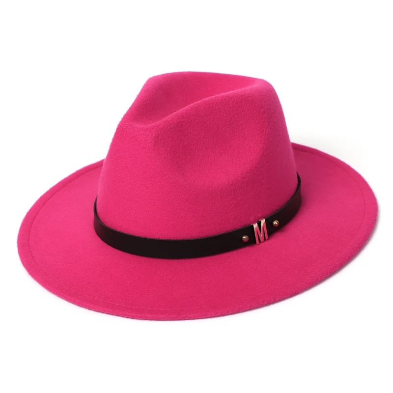 Широкополый фетровая шляпа Женская Осенняя верхняя джаз шляпа зимний модный шерстяной фетровая шляпа для женщин черные шляпы для мужчин - Цвет: Rose