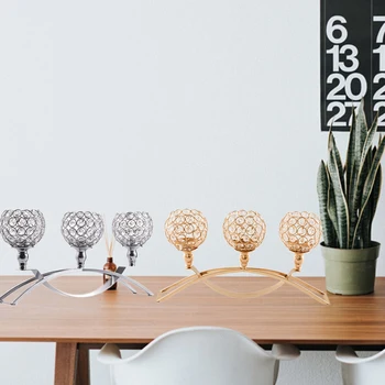 

Crystal Candle Holders 3 Holders Iron Candelabra Holder Coffee Table Decorative Centerpieces for Living Room Dinning Decoration