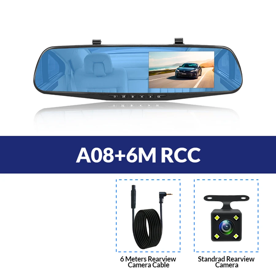 E-ACE Автомобильная Dvr камера FHD 1080P Dash Cam 4,3 дюймов зеркало заднего вида видео регистратор с камерой заднего вида видеокамера Авто Регистратор - Название цвета: A08-6M RCC