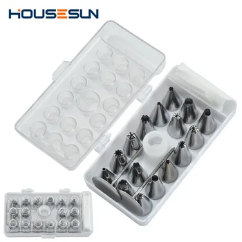 

Stainless Steel Mounted Flower Mouth Set Baking Tool 16 Head Decorating Mouth Cream Bags Russian Nozzle Decorating Nail