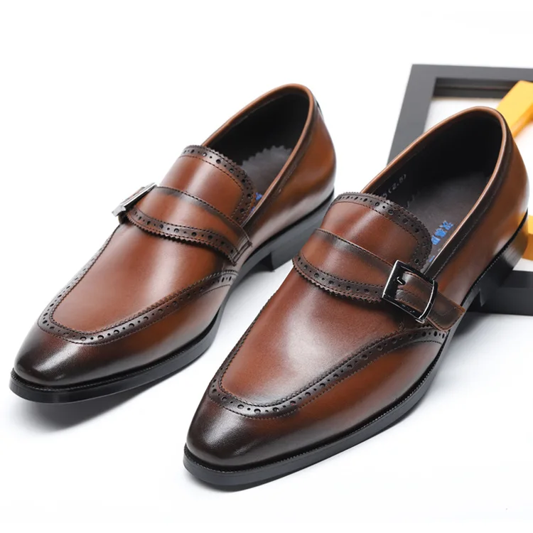 

2019 Spring and Summer New Business Dress Leather Shoes Pointed Buckle Strap Slip-on Low Top Shoes