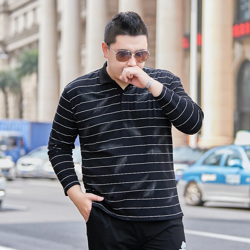 8XL 7XL 6XL новая хлопковая футболка для мужчин печать лацканы полоса Повседневная футболка с длинным рукавом Мужская хлопковая футболка Slim Fit большой размер