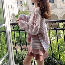 MISHOW, Осенний полосатый розовый вязаный кардиган для женщин, Vneck, длинный рукав, с карманом, вязаное пальто, верхняя одежда, пальто MX19C5240