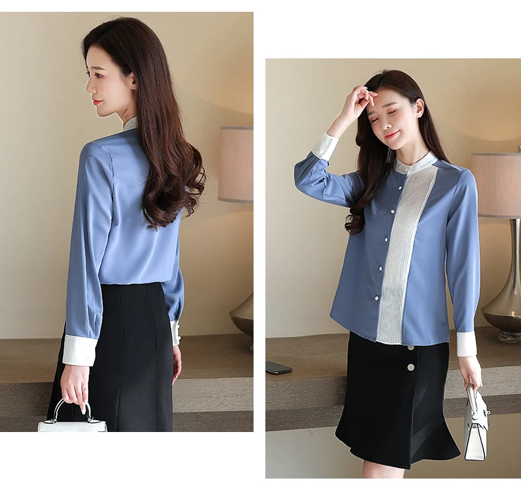 Blusas mujer de moda, женские топы, шифоновые рубашки для женщин, топы на пуговицах, одноцветные блузки, женская одежда в Корейском стиле, 8020 50