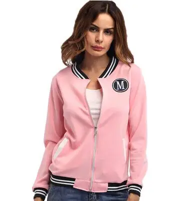 pink Разноцветная толстовка с воротником-стойкой и длинным рукавом, женские топы с буквенным принтом, осень, верхняя одежда на молнии - Цвет: pink