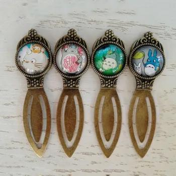 

1 Pcs Creative Retro Bronze Totoro Bookmark Vintage Metal Crown Bookmarks with Glass Book Page Marker