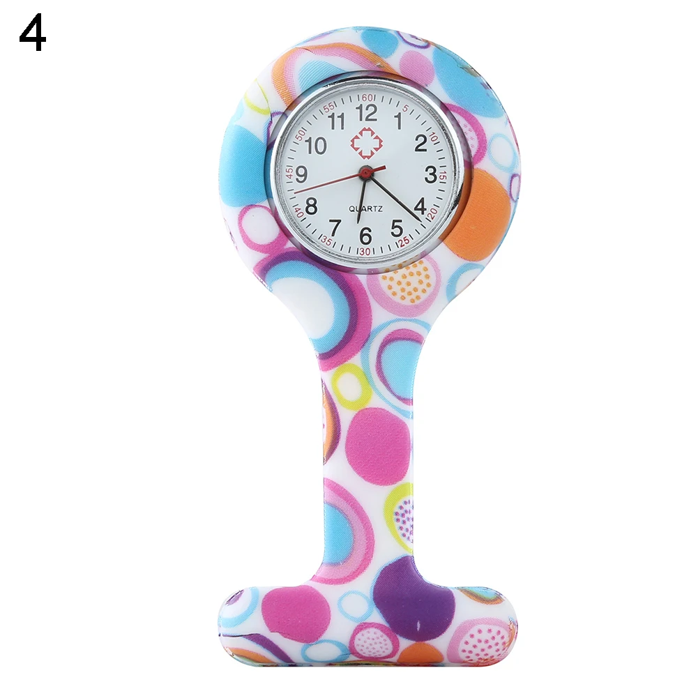 Silicone Nurse Watch Multicolor Pattern Arabic Numerals Round Dial Women Nurses Brooch Tunic Fob Watches Pocket Watches
