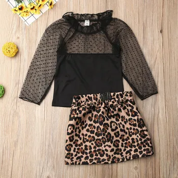 

Emmababy Toddler Kids Baby Girl Infant Clothes Long Sleeve Lace Patchwork T-shirt Tops Leopard Dress Outfit Set Autumn
