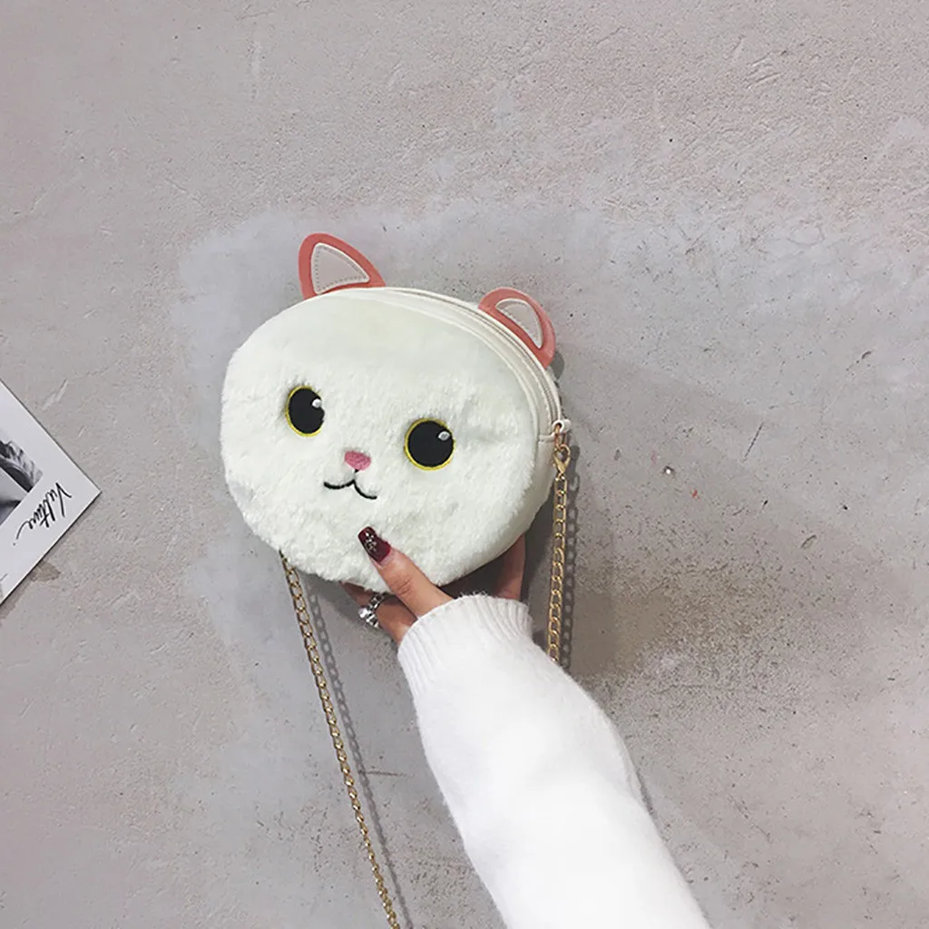 Женские модные вельветовые милые мини сумки через плечо с кошкой, плюшевая сумка, кошелек для монет, сумка-мессенджер на плечо, Повседневная сумка, женская маленькая сумка на плечо#906