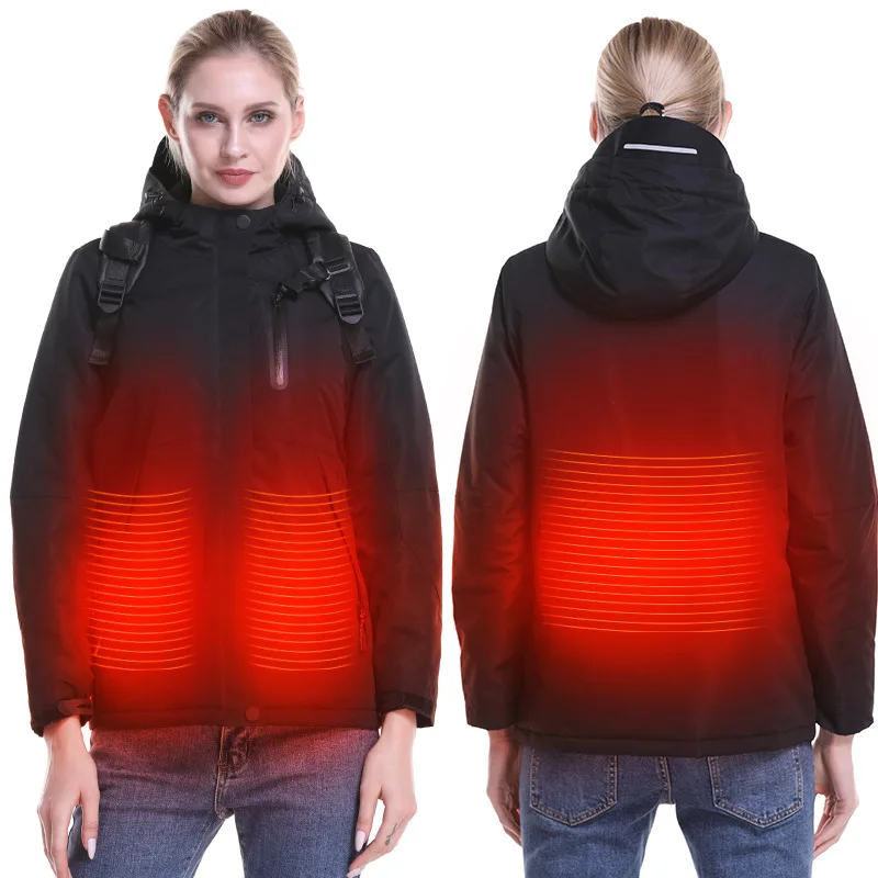 Men Women Electronic Back+ Abdomen Heated Warm Down Jacket USB Chargeing Intelligent Heating Jacket Outdoor Work Warm Outwear