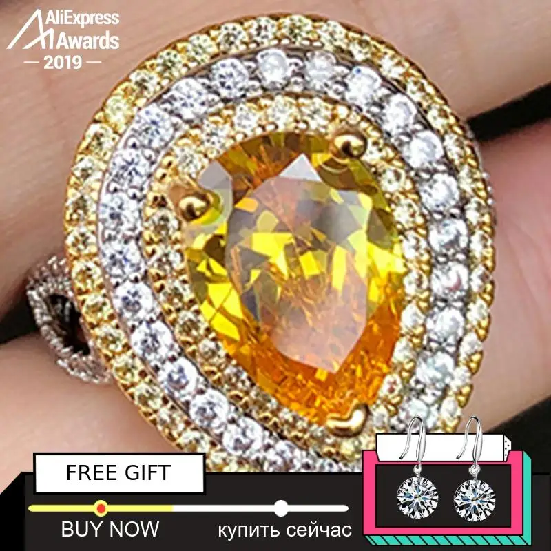 

Black Friday 9*13mm pear Cut S925 Sterling Silver Ring SONA Diamond solitaire Fine Ring citrine sapphire amethyst ruby