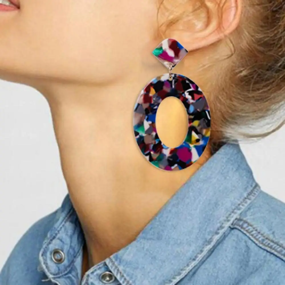 

Fashion Colorful Acrylic Dangle Earrings 2019 Boho Big Statement Earrings for Women Resin Oval Geometry Drop Earrings Brincos