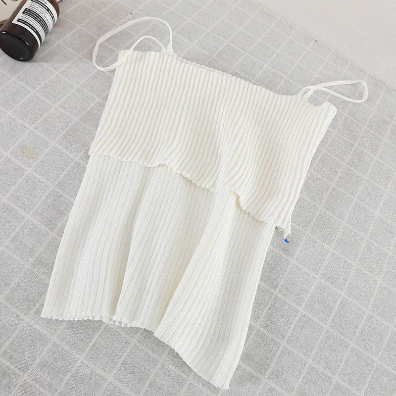 HELIAR Knitting Spaghetti Pleated Camis Korean Style Camisole Casual Vest Female Camiss Summer Casual Solid Tank Tops