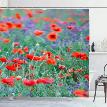 

Shower Curtain for Bathroom 72x72 Beautiful Close Natural Vibrant Sun Poppy Relaxing Field Blossom Spring Summer Nature Day