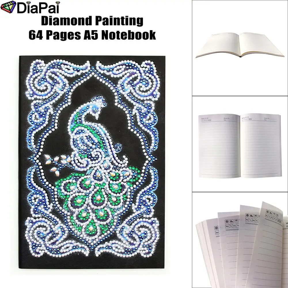 DIAPAI A5 записные книжки 5D DIY алмазная живопись специальная форма Дневник Книга Алмазная вышивка "Павлин птица" Стразы Декор подарок