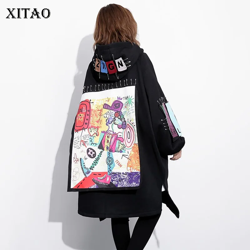 XITAO Тренч с буквенным узором для женщин модная новинка 2019 Осенний широкий пояс