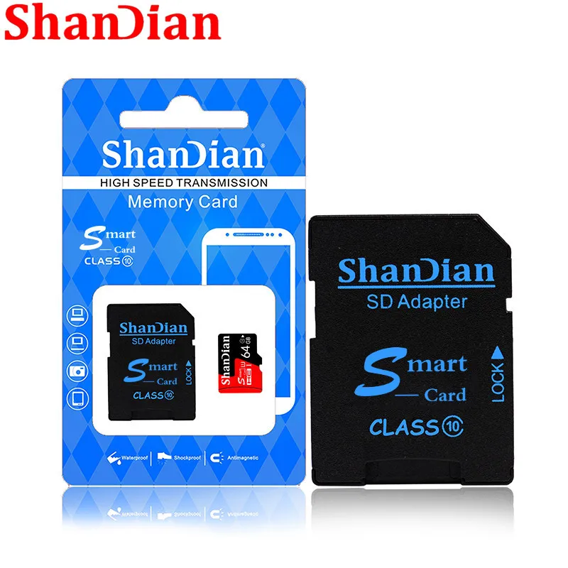 SHANDIAN Смарт sd-карта 16 ГБ 32 ГБ класс 10 высокоскоростная Microsd мини-карта для телефонов и камер реальная емкость 64 Гб карта памяти