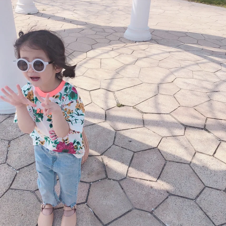 Childrenswear Girls Korean-style Summer Denim(Ankle-length Pants) Children Baby Trousers Cut Jeans