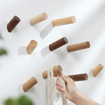 

Natural Wood Clothes Hanger Wall Mounted Coat Hook Decorative Key Holder Hat Scarf Handbag Storage Hanger Bathroom Rack Hooks