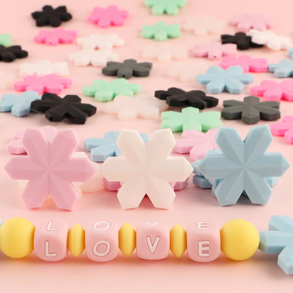 

Sunrony 10Pcs New Baby Silicone Snowflake Beads For Jewelry Making Food Grade Teether DIY Pacifier Chain Jewelry Accessories