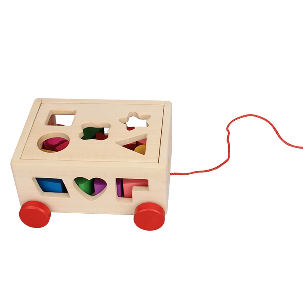 Деревянный тяга вдоль формы автомобиля сортировщик соответствующие блоки коробка дети Интеллект игрушка