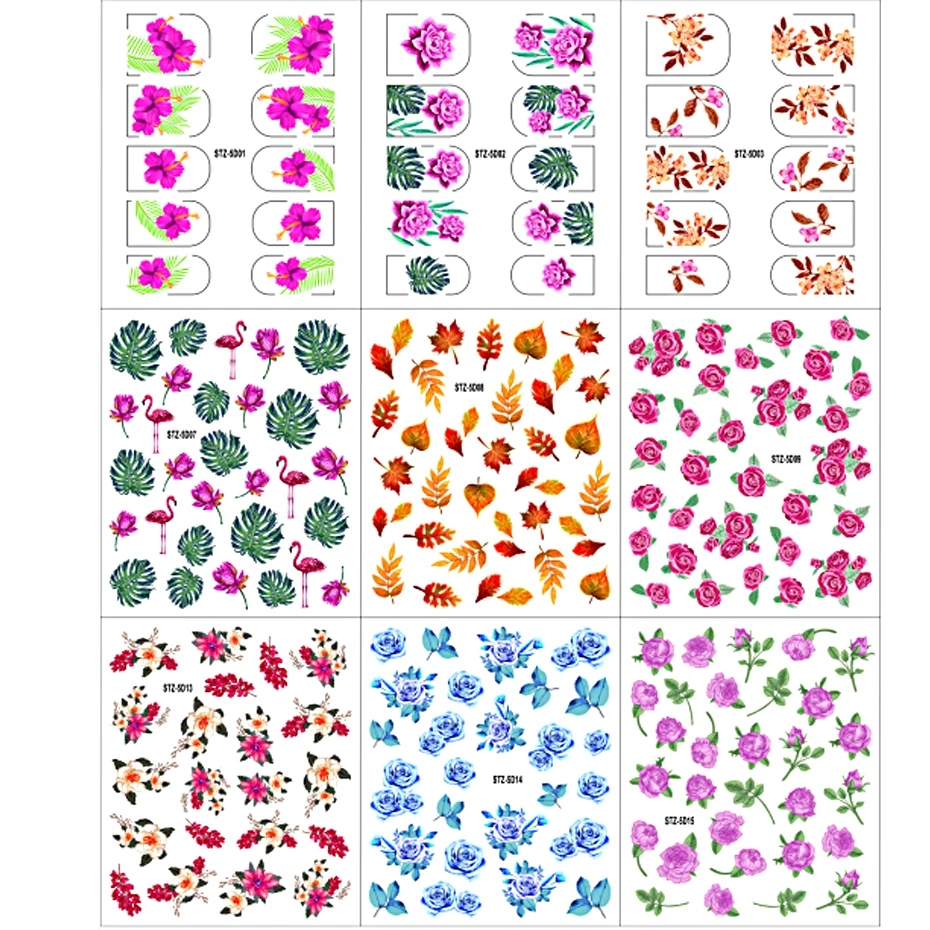 5 шт./компл. 3D нейл-арта украшения наклейки 5D с тиснением и изображением в виде цветов и листьев дизайн клейкая пленка наклейки для маникюра слайдер LASTZ5D01-18-1