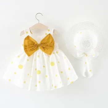 

Baby Girl Dress Print Dot Bow Summer Princess Party Dress Infant Toddler Clothes Newborn Baby Dress+Hat 2pcs Kids Clothing Set