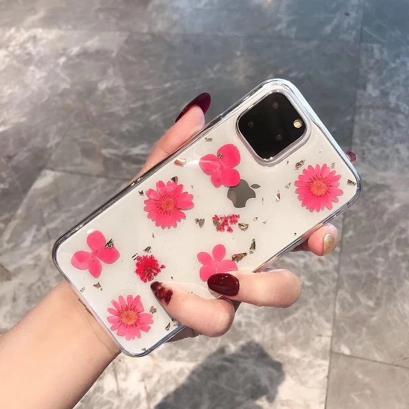 Tfshining Прозрачный блестящий высушенный цветочный чехол для телефона iPhone 11 Pro Max X XS