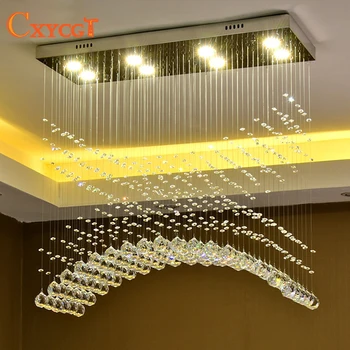 

Modern Crystal LED Ceiling Light Fixture Rectangle Curtain Wave Shape Lamp for Dining Room Kitchen Foyer