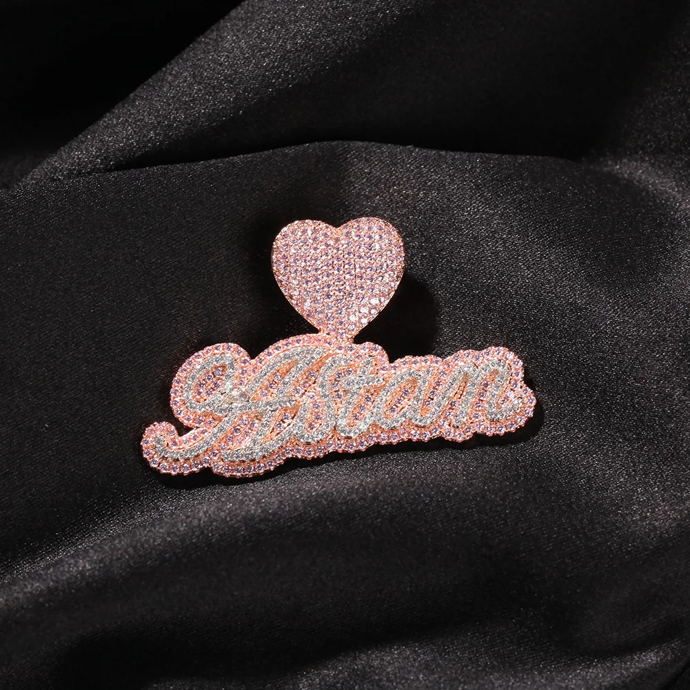 Lettre cursive personnalisée Uwin avec fermoir en forme de cœur, collier avec nom personnalisé, chaîne de tennis, zircone cubique, bijoux tendance, hiphop